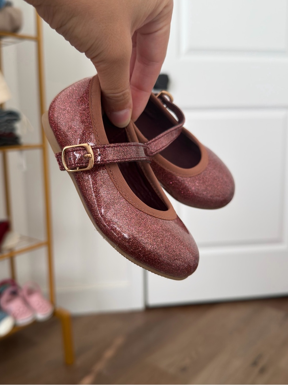 Jamie Kay Pink Mauve Glitter Mary Jane Ballerina Shoes Size 5.5c Baby Girl